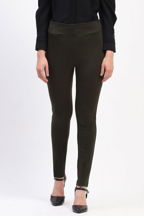 Olive Pleated Straight Fit Trousers for Women Premium Casual Wear