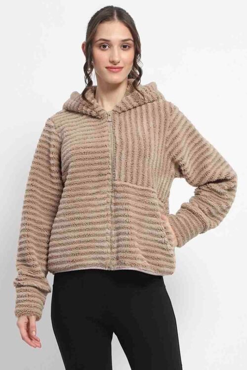Faux Fur Self Design Sweatshirt for Women | Luxe Winter Wear