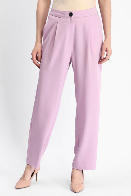 Mauve Straight Fit Button Detail Trousers for Women Elegant Style
