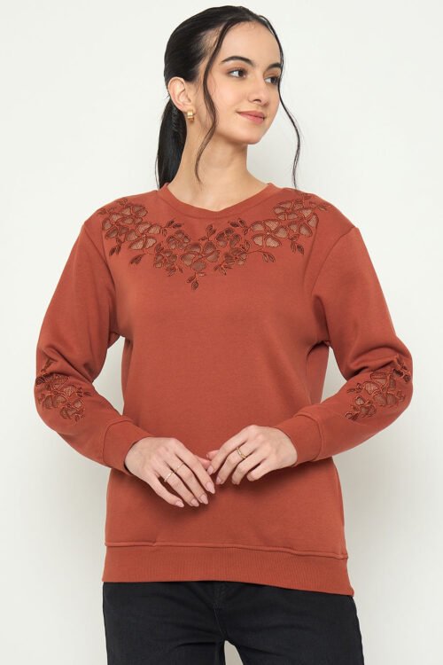 Embroidered Round Neck Sweater for Women | Elegant Winter Style