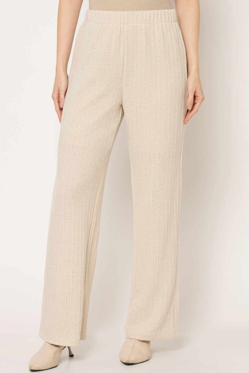 Beige Straight Fit Trousers for Women Classic Casual Style