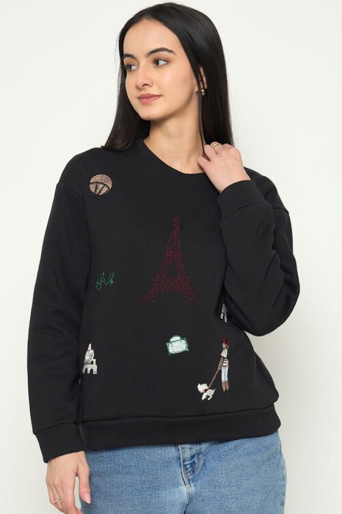 Printed Crew Neck Sweatshirt for Women | Smart Casual Look