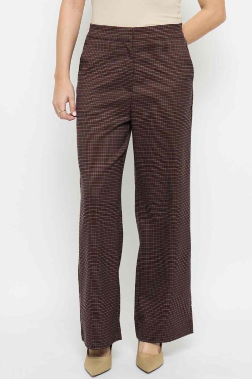 Brown Solid Flared Trousers for Women Stylish Casual Look