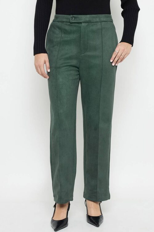 Green Tapered Fit Trousers for Women Stylish Casual Wear