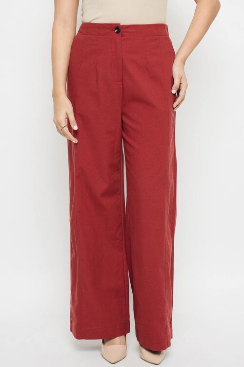 Rosewood Red Wide Leg Trousers for Women Bold Fashion Style