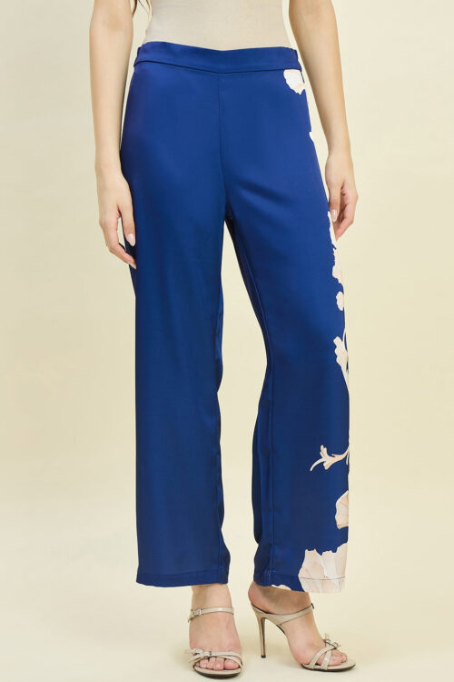 Blue Printed Trousers for Women Trendy Casual Look