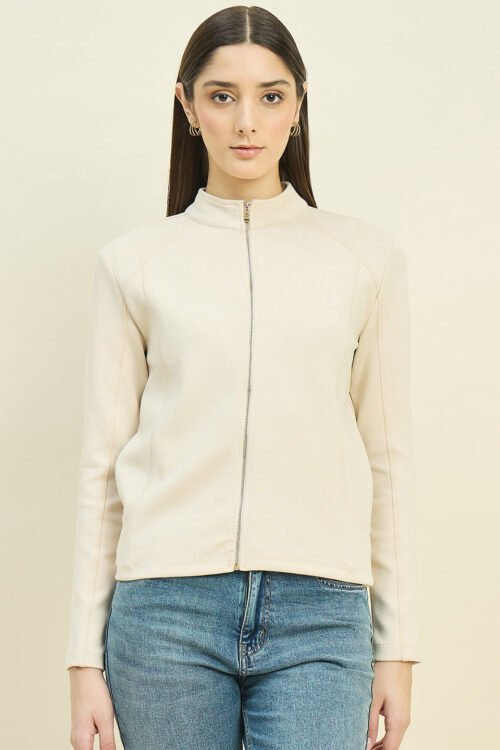 Cotton Blend Mock Neck Sweatshirt for Women | Elegant Style