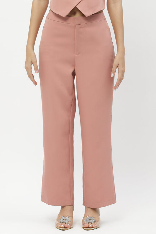 Peach Solid Straight Fit Trousers for Women Elegant Smart Casual Wear