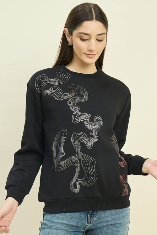 Printed Cotton Blend Sweatshirt for Women | Smart Casual Wear