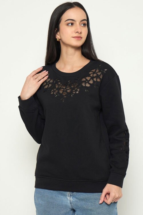Embroidered Solid Sweatshirt for Women | Premium Look