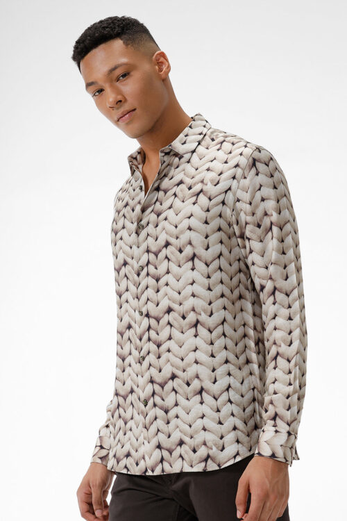 Beige Rope Print Casual Shirt Unique Casual Style