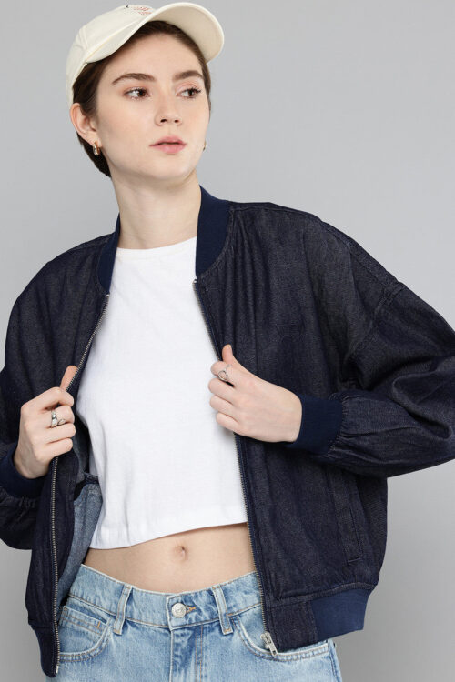 Navy Embroidered Bomber JacketPremium Street Style