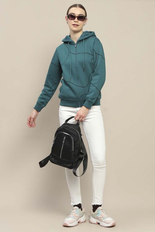 Geometric Zipped Hoodie Sweatshirt for Women | Trendy Wear
