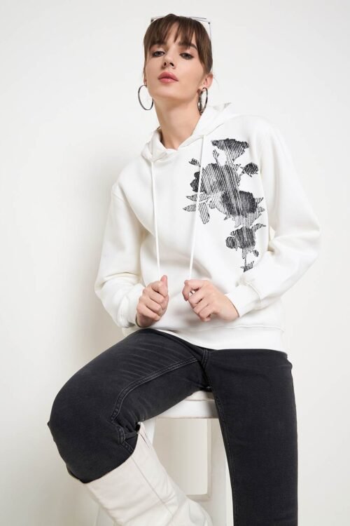 Floral Adorned Cotton Sweatshirt for Women | Elegant Style