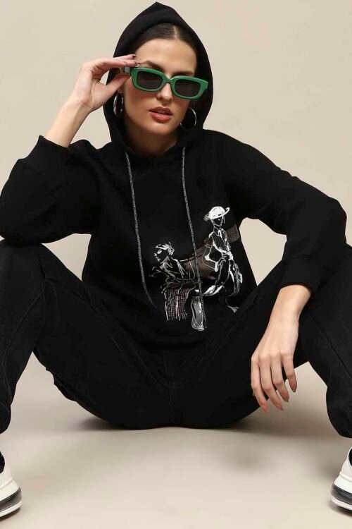 Fleece Placement Print Hoodie for Women | Cozy Winter Wear