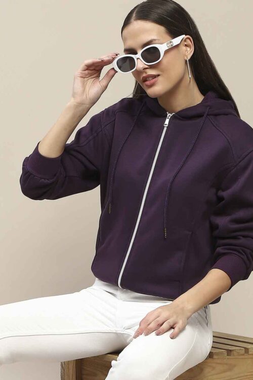 Fleece Cut & Sew Zipper Hoodie for Women | Stylish Winter Wear