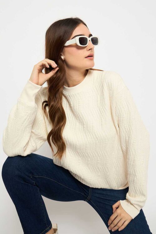 Knitted Self Texture Sweatshirt for Women | Minimal Look