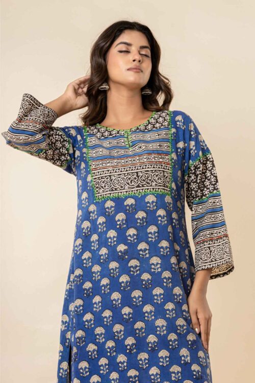 Blue Printed Straight KurtaEveryday Chic Wear