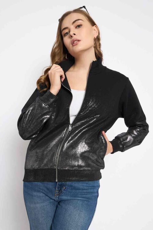 Quilted Zipper Cotton Blend Sweatshirt for Women | Premium Feel