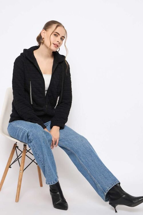 Knitted Zipper Hooded Sweatshirt for Women | Premium Comfort