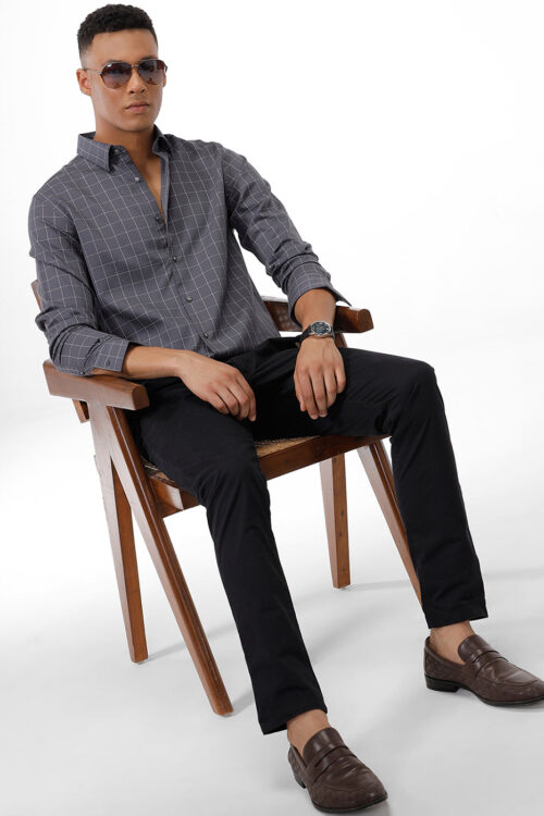 Dark Grey Micro Textured Checks Shirt EXPRESS Premium Look