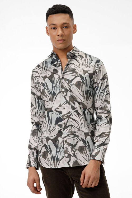 Grey Abstract Print Casual Shirt for Men Smart Urban Look