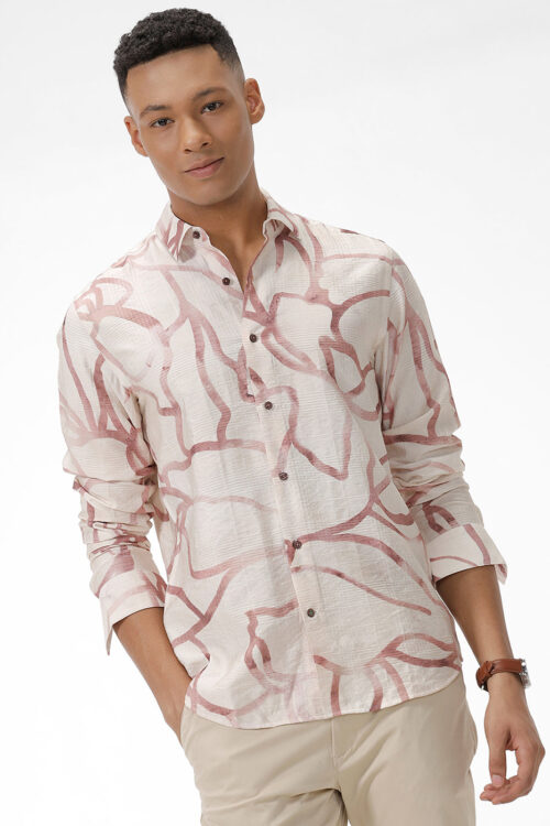 Peach Web Print Casual Shirt Lightweight Summer Fashion