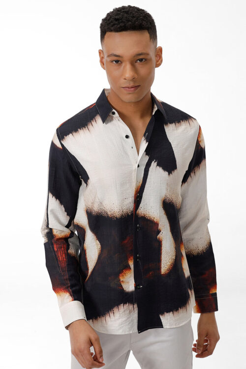 Black Off White Printed Casual Shirt for Men  Designer Style
