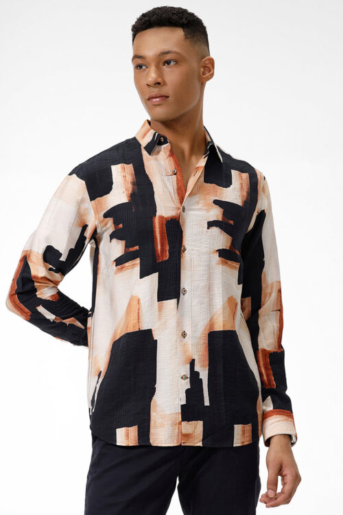 Black Cream Abstract Printed Shirt for Men Premium Style