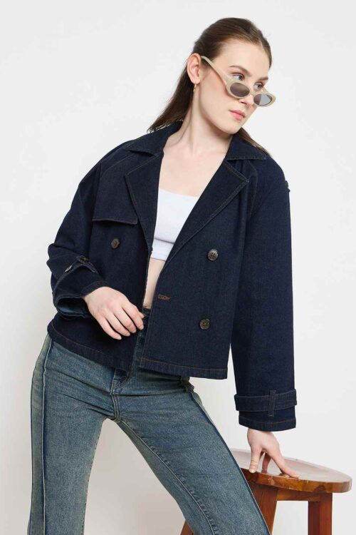 Blue Denim Jacket with CollarTrendy Street Style