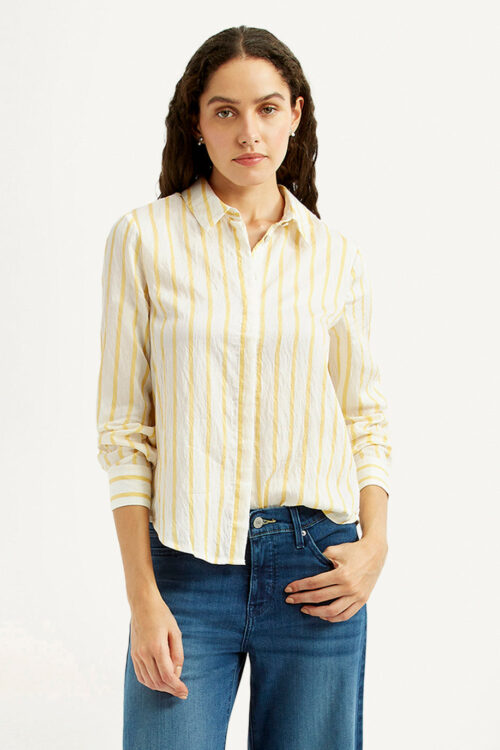 Yellow Striped Spread Collar Shirt | Bright Trendy Summer Shirt