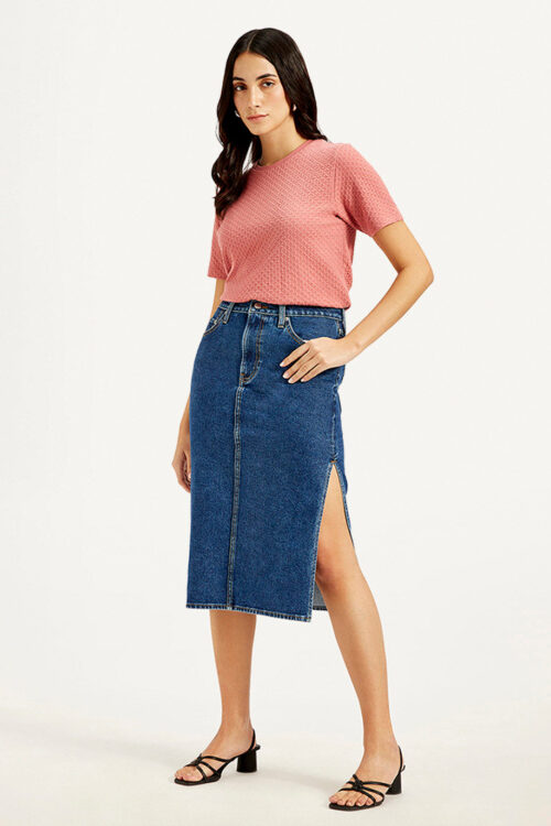 Blue Straight Fit Skirt Classic Smart Look
