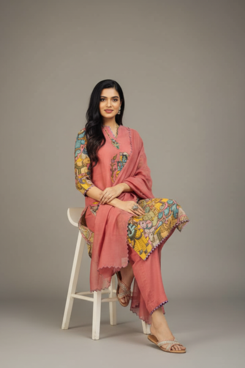 Pink Floral Printed Cotton Kurta Set with DupattaSoft Feminine Style