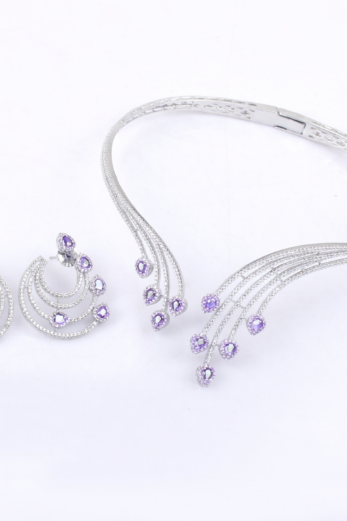 Lavender Crystal Designer Necklace SetSoft Elegant Look