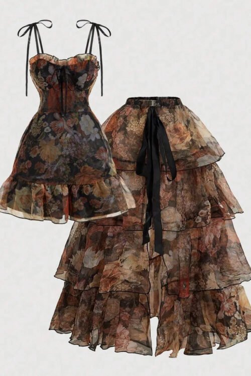 Floral Corset Tiered Ruffle Midi Gown|Luxury Designer Statement Dress