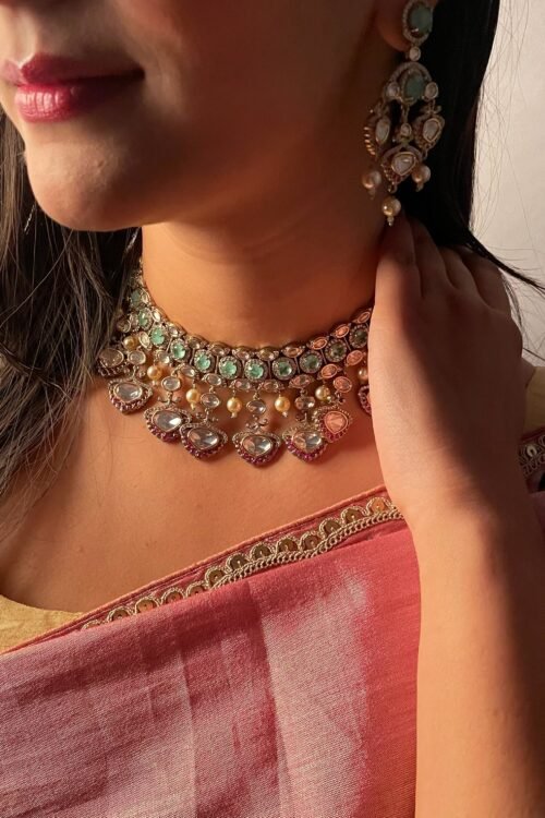 Mint Green Choker Necklace SetSoft Festive Look