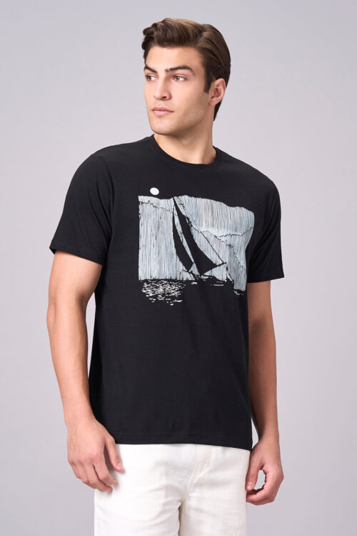 Men's Black 100% Cotton Regular Fit Tshirt