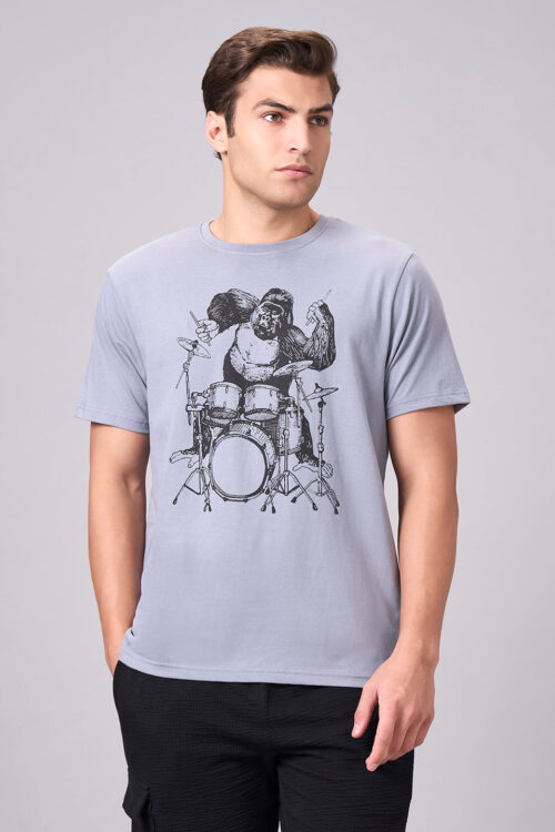 Men's Grey 100% Cotton Regular Fit Tshirt