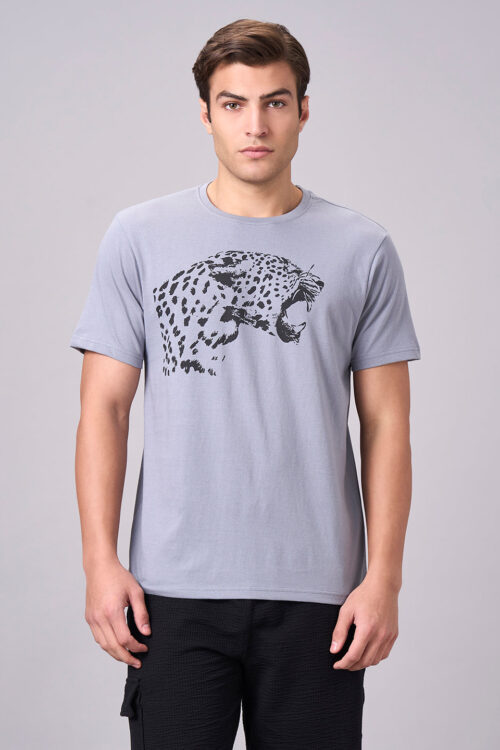Men's Grey 100% Cotton Regular Fit Tshirt