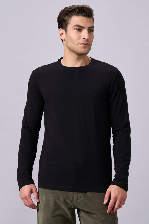 Men's Black Cotton Bamboo Elastane Regular Fit Tshirt