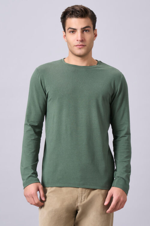 Men's Olive Cotton Bamboo Elastane Regular Fit Tshirt