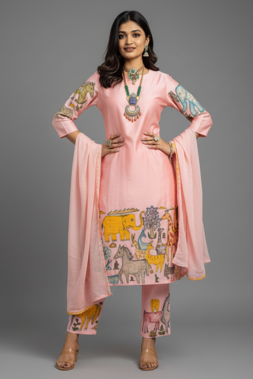 Animal Print Cotton Kurta Set with DupattaUnique Ethnic Fashion