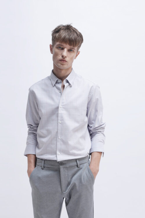 Light Grey Checked Casual Shirt for Men Classic Smart Style