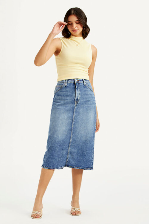 Blue Straight Fit Skirt Classic Denim Style