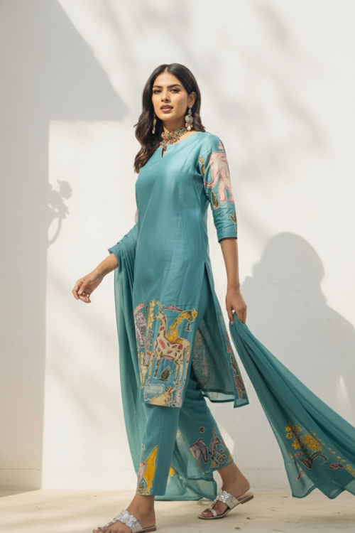 Lime Green Ethnic Jungle Print Kurta SetTrendy Statement Style