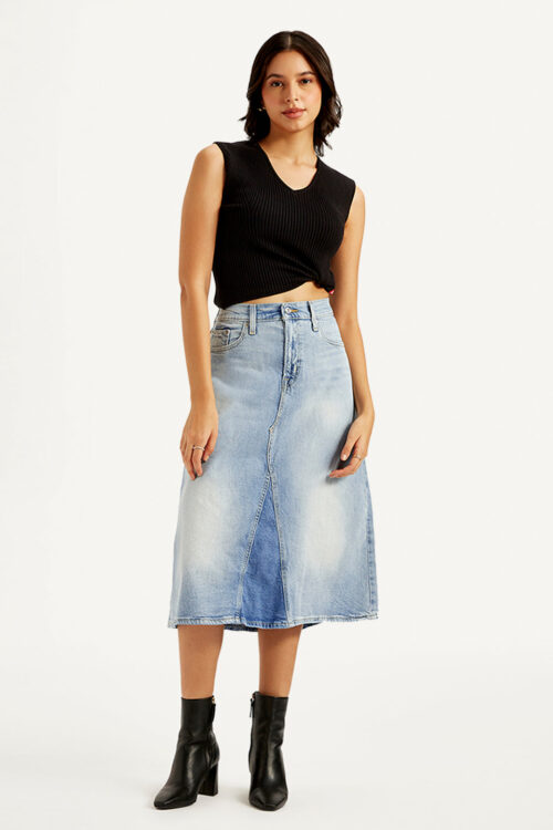 Blue A Line Skirt Trendy Flared Look
