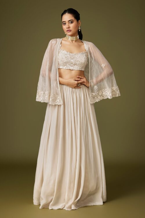 Ivory Minimal Cape Lehenga Set