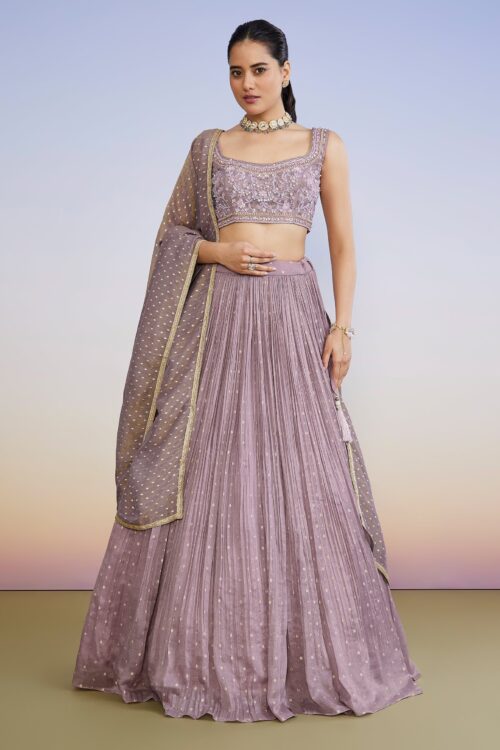 Lavender Tissue Butti Lehenga Set
