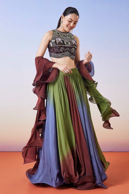 Multicolor Fusion Lehenga with Dupatta