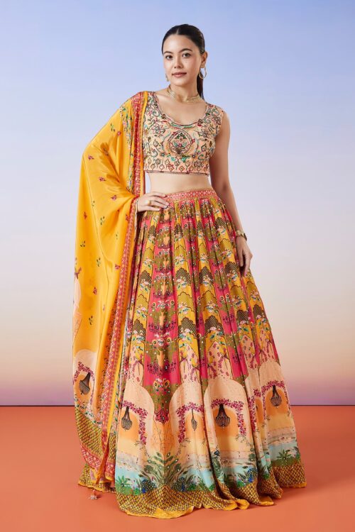 Multicolor Printed Lehenga with Dupatta